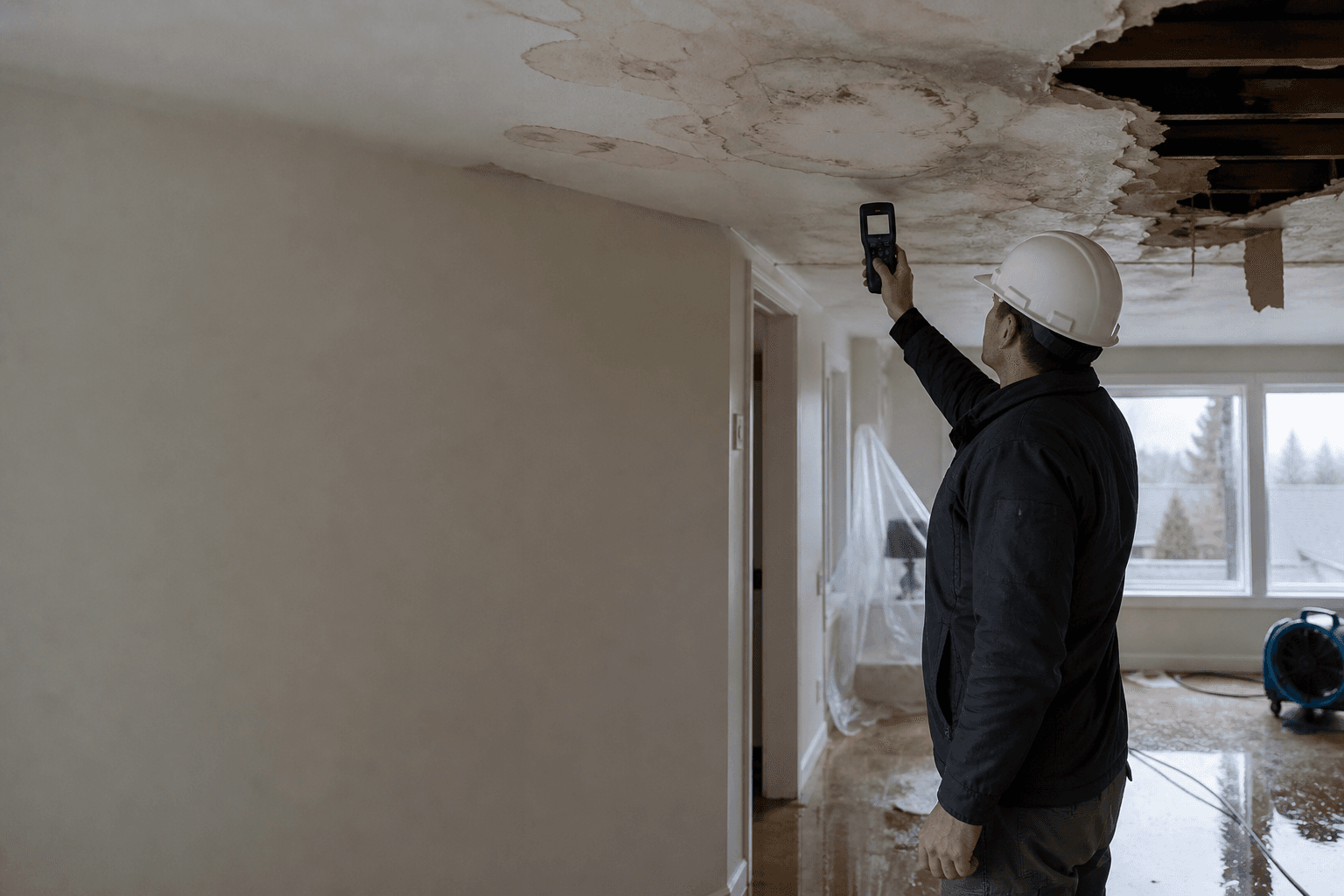 Ceiling Water Damage Repair — poly B replacement in Burnaby
