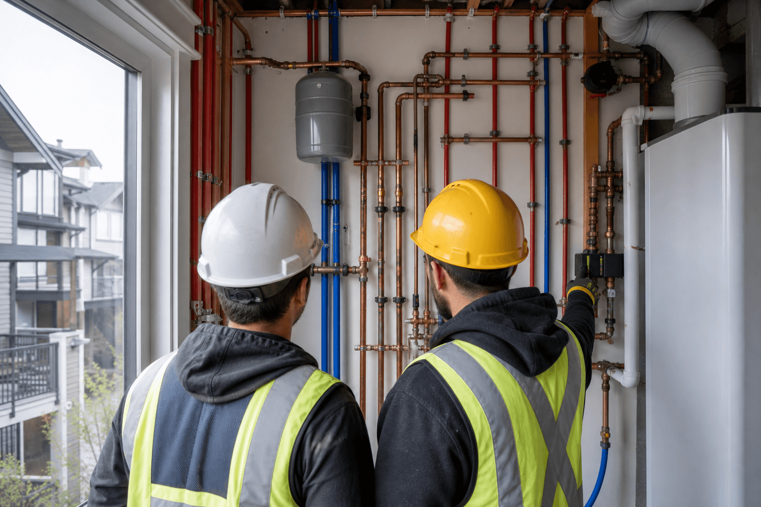 Licensed poly B plumbers working in a Burnaby home — poly b pipe replacement specialists